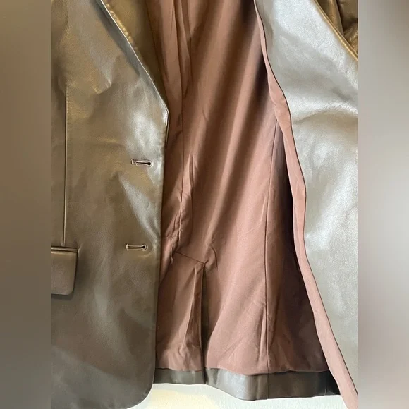 Oak and Fort Vegan Leather Blazer Dark Brown Size XS Oversized Fall Casual - Picture 8 of 11